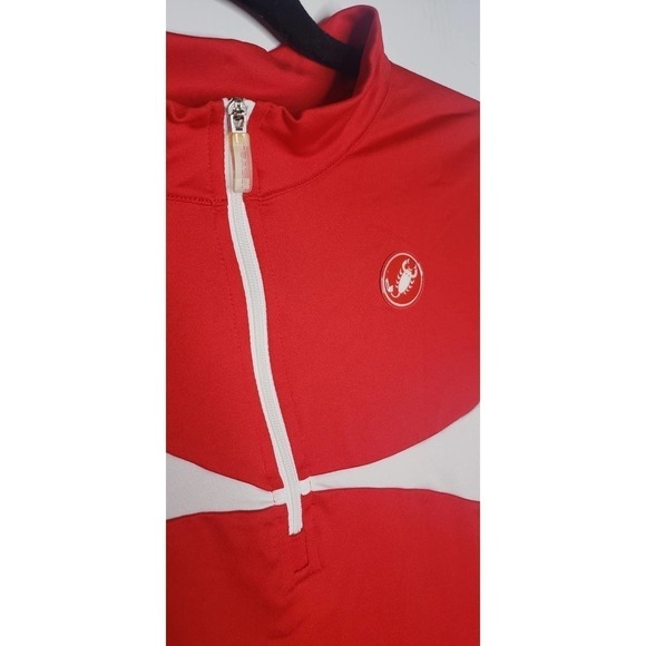 Castelli 1/4 Zip Red White Cycling Jersey Short Sleeve 3 Pocket Large Biking Top - Picture 3 of 9